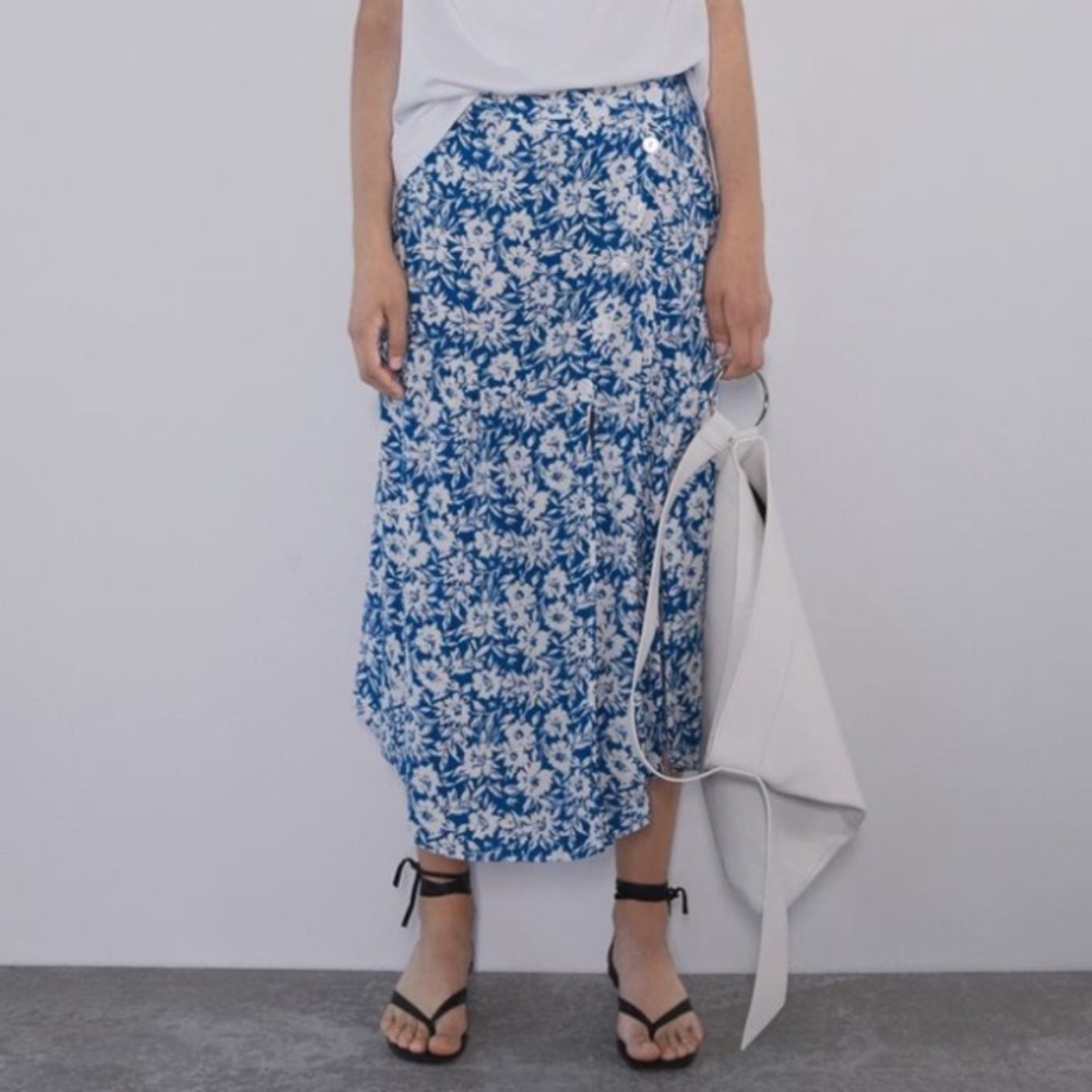NWT Zara Floral Midi Skirt with Side Slit